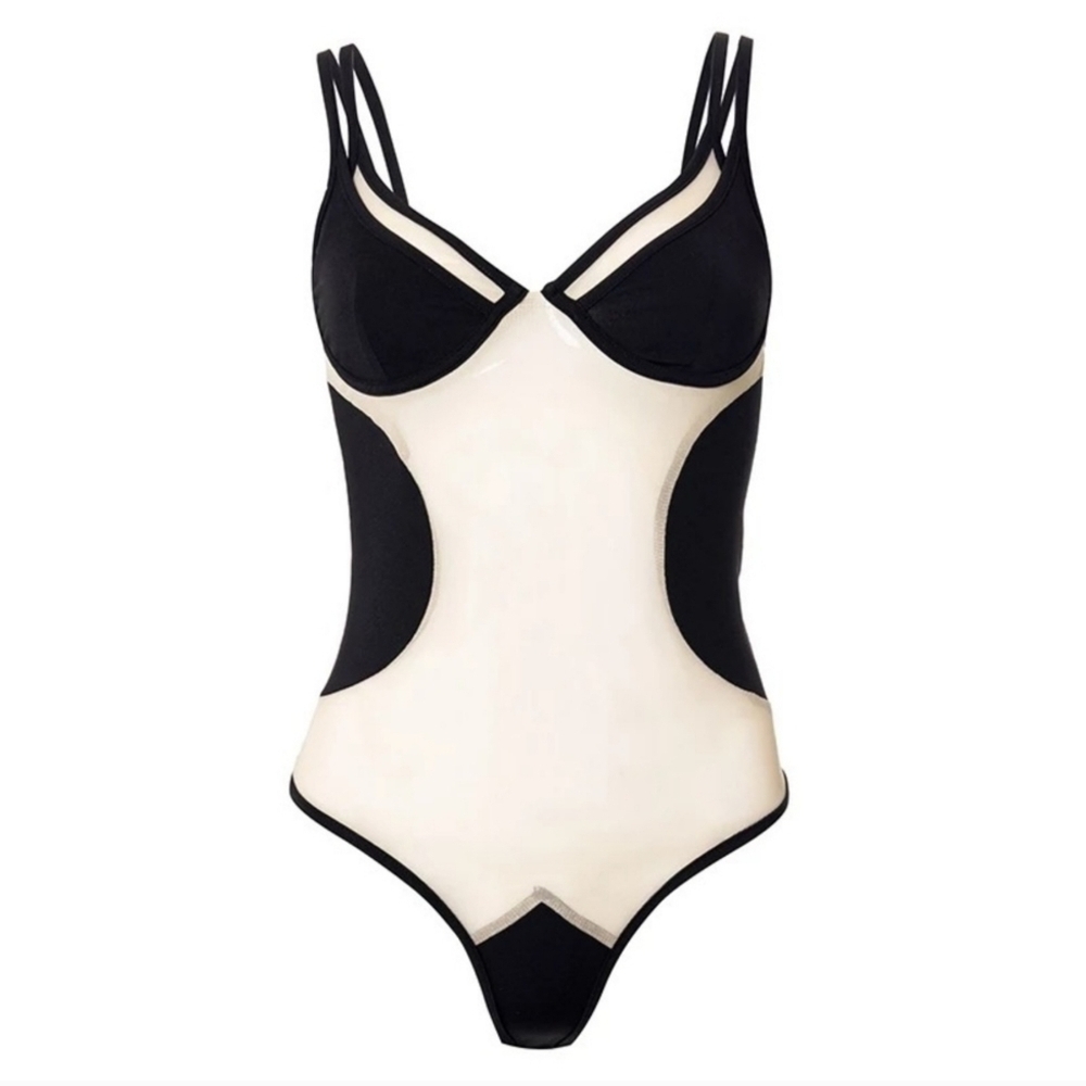 Sexy Translucent Patchwork Swimsuit Bodysuit - Picture 4 of 8
